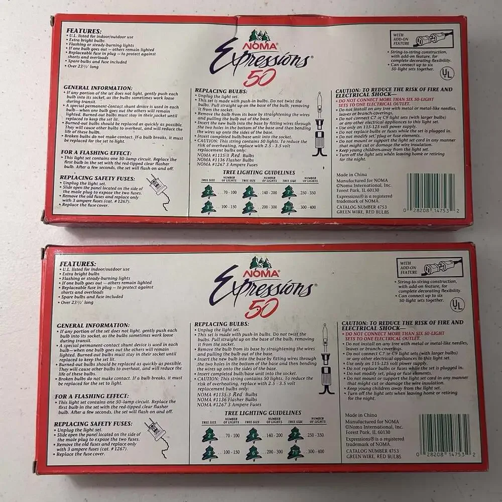 Noma Expressions Vintage 50 Red Christmas String Lights Original Boxes Set Of 2